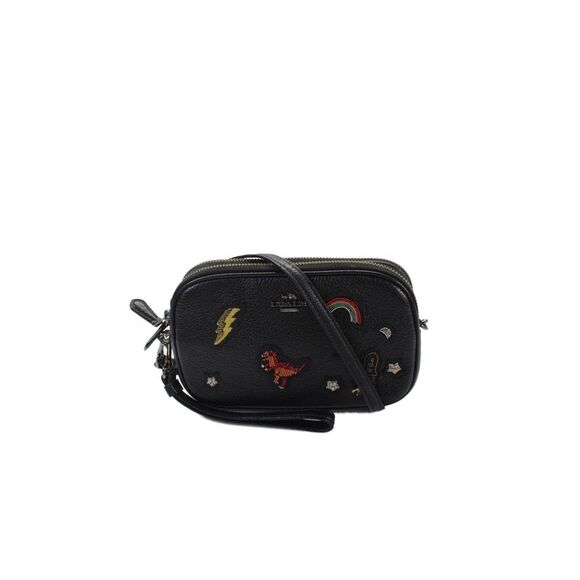 Coach Handbags - Coach Womens Leather Beaded Double Zip Small Crossbody Handbag Black